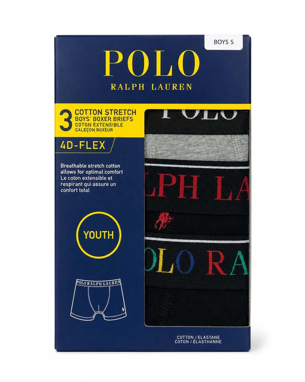 Polo Ralph Lauren Boys' Cotton Stretch 4D-Flex Boxer Briefs 3-Pack Size S